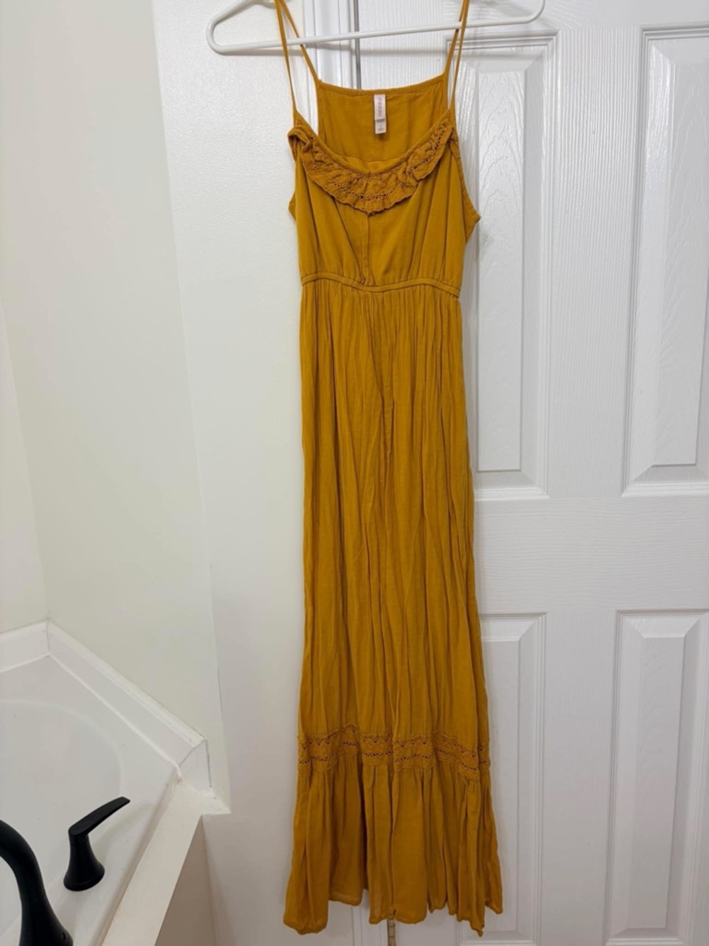 Xhilaration Mustard Maxi Dress with Lace Trim